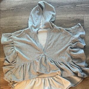 Gray Ruffled Jersey Women's Hoodie Top